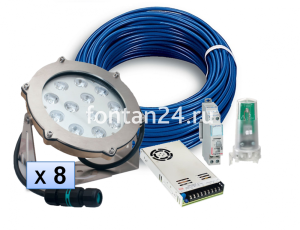 Комплект из 8 LED RGB прожекторов (Safe-Rain) для плавающего фонтана Комплект из 8 LED RGB прожекторов (Safe-Rain) для плавающего фонтана